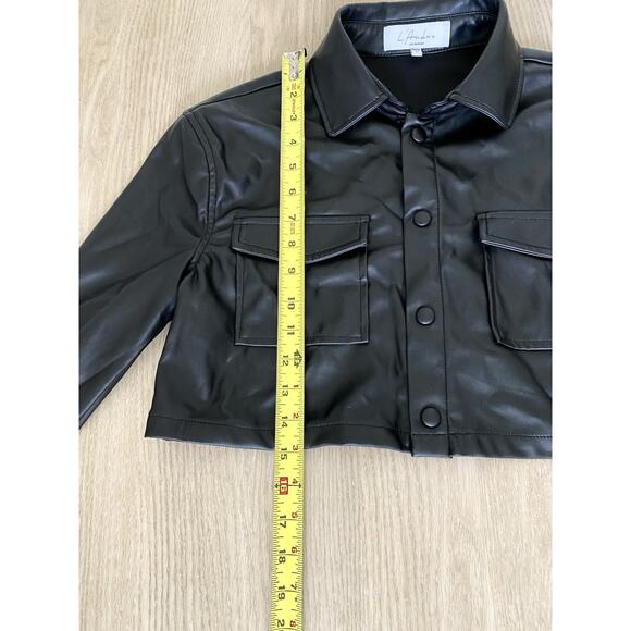 Revolve L’Academie Fearless Cropped Black Leather Shirt Jacket Sz XS - Picture 12 of 13